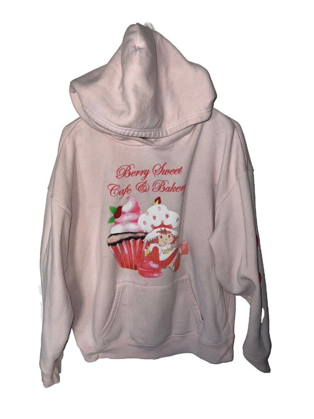 Strawberry Shortcake womens pullover sweater size M Medium hooded pink